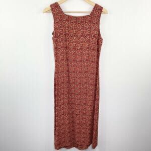 Vintage 90s Maxi Dress Women Sz 12 Red Grandma Cottage Boho Earthy Boho Indie